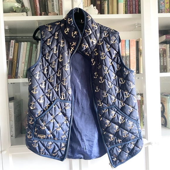 Simply Southern Navy Quilted Puffer Jacket Vest with Metallic Anchors - Picture 9 of 13